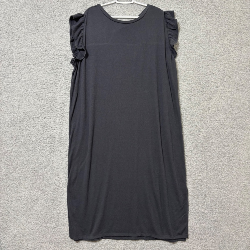 Casual Ruffle Sleeve Dress Charcoal Gray Side Slit Midi Petite Plus XXL